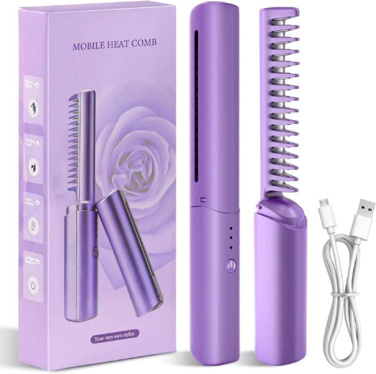 Portable Cordless Mini Hair Straightener Comb – Rechargeable Travel Hair Styler for Women