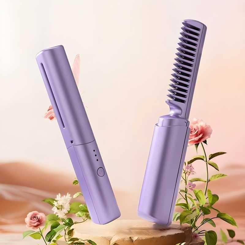 Portable Cordless Mini Hair Straightener Comb – Rechargeable Travel Hair Styler for Women